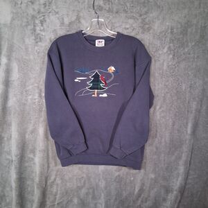 Vtg Made In USA Top Threads Sweater Mens Large Christmas Style Embroidery Purple